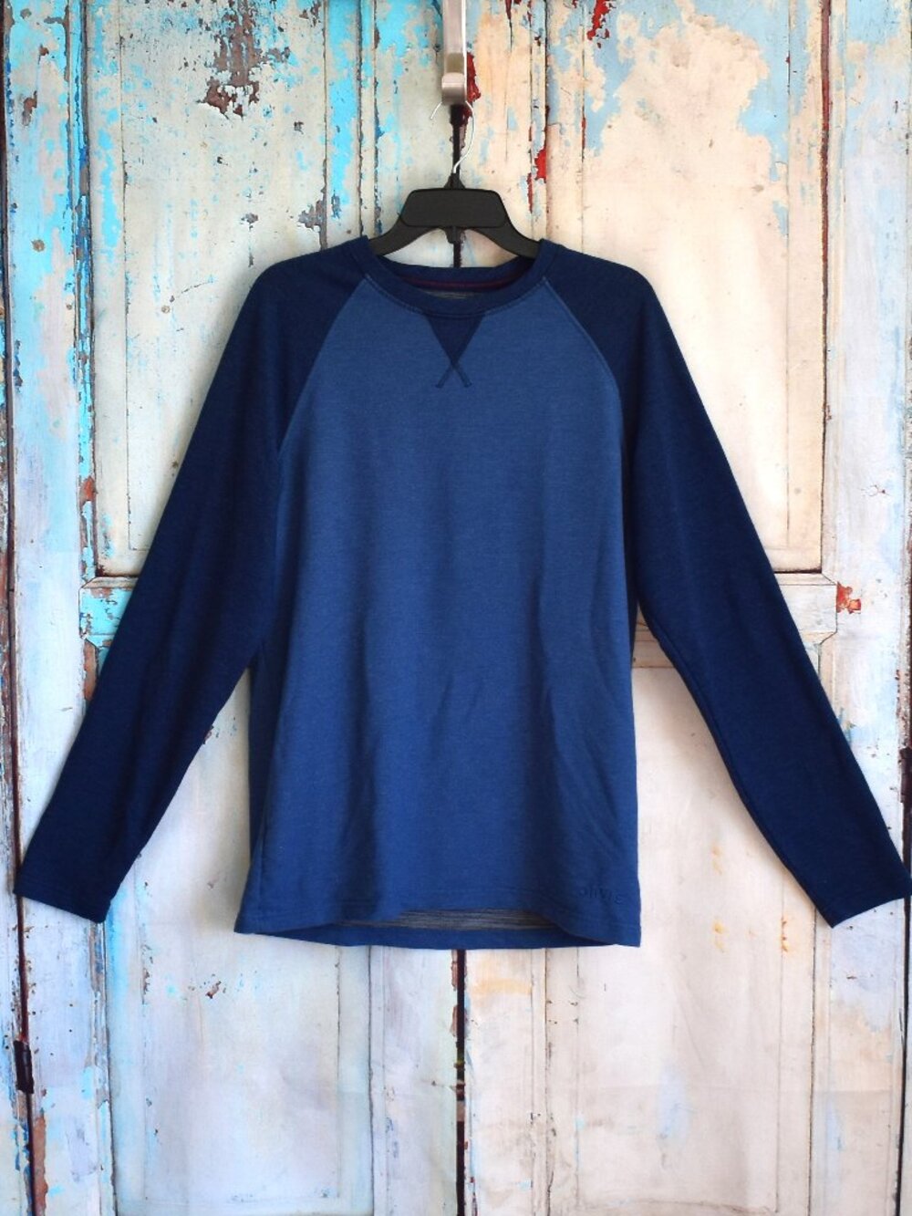 Men's Orvis Classic Collection Raglan Long Sleeve Crewneck Shirt MEDIUM Blue
